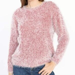 NEW Bershka Dusty Pink Fuzzy Sweater Size XS Crew Neckline Cropped Length